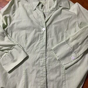 Foxcroft Green Striped Wrinkle Free No Iron Button-Up Shirt Size 14